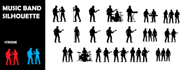 Music Band Silhouette Vector Set – Live Concert, Band Performance, and Musical Passion