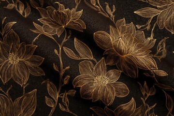 Luxurious floral outline in gold against dark brown