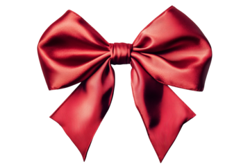 High-resolution red gift bow ribbon cutout in PNG format with transparent background for versatile crafting, packaging, and graphic design projects