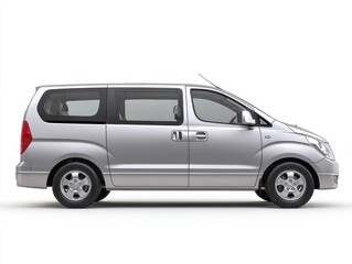 Silver Minivan on White Background, Side View