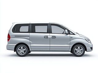 Silver Minivan on White Background Side Profile View