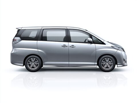 Silver Minivan Side Profile Studio Shot White Background