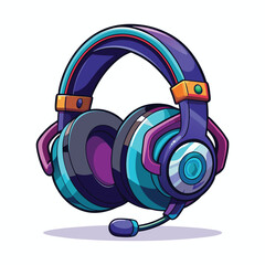 Vector Gaming Headphones .Customer service or gamer headset. Headphone with microphone. Vector graphic illustration. Isolated white background headphones