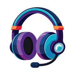 Vector Gaming Headphones .Customer service or gamer headset. Headphone with microphone. Vector graphic illustration. Isolated white background headphones
