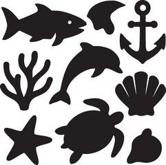 Fishing Silhouette Icons: Angler, Fish, Hook, Floats & Reel