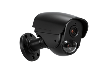 Black security cctv camera isolated on transparent background