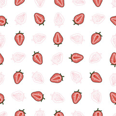 Strawberry line art red seamless background

