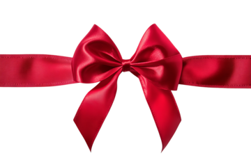High-resolution red gift bow ribbon cutout in PNG format with transparent background for versatile crafting, packaging, and graphic design projects