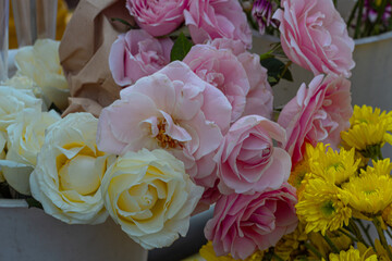 Soft White and Pink Mums - Elegant Flower Arrangement