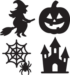 Halloween Silhouette Icons: Witch, Skull, Ghost, and Spooky Tree