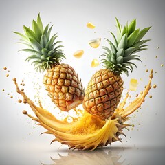 Vibrant Ripe Pineapple One Whole and One Cleanly Photo
