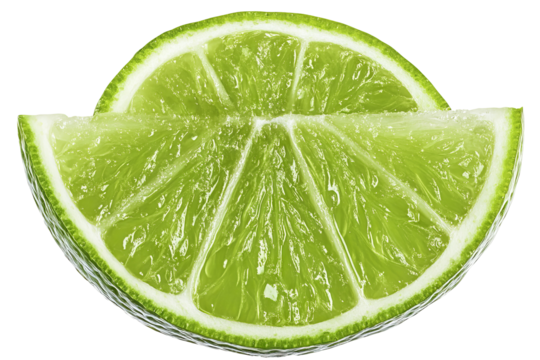 High-resolution green lime slice isolated on transparent PNG background, studio-lit cutout perfect for beverage menus, cocktail graphics, food packaging designs, and versatile digital art projects