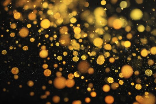 Metallic specks in golden hue floating on black