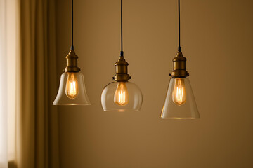 Obraz premium Glowing bulb lamp on wall: bright electric innovation concept