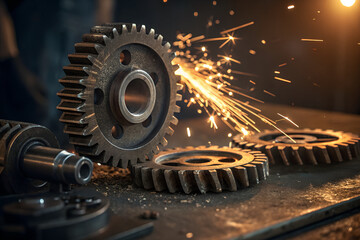 metal gears with golden lighting