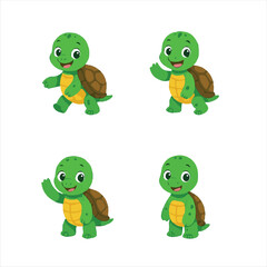 A funny set of green cartoon monster, frog, and turtle characters