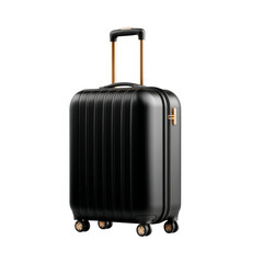 Sleek black suitcase with gold accents and wheels