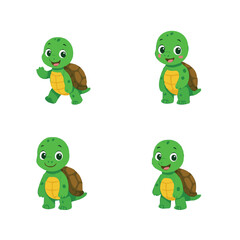 A fun vector illustration of a set of cute, happy, green cartoon frog monsters smiling