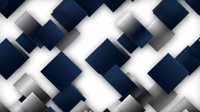 Dynamic abstract blue and grey squares rotating and shifting in a modern geometric pattern animation footage, technology concept.