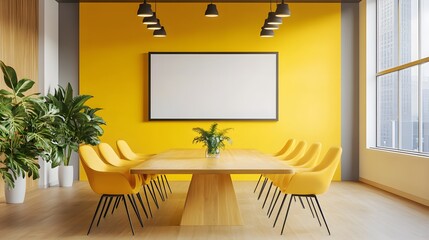 Modern yellow office meeting room interior design