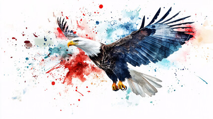 Majestic Eagle in Flight Watercolor Splatter Art