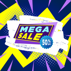 Mega sale banner template design with abstract background for web or social media.