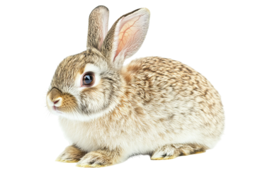 Studio portrait of adorable fluffy rabbit with transparent background in high-resolution PNG cutout for Easter designs, children’s book illustrations, web graphics, and versatile digital art projects