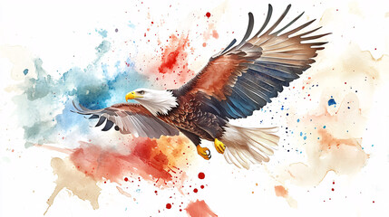 Majestic Eagle in Flight Watercolor Splatter Art