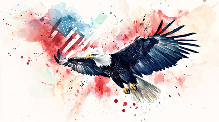 Majestic Eagle in Flight Watercolor Art Patriotism