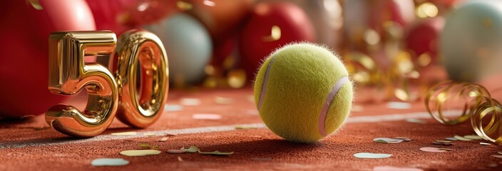 50 Jahre Tennisverein - goldene 50 neben einem Tennisball