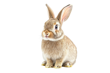 Studio portrait of adorable fluffy rabbit with transparent background in high-resolution PNG cutout for Easter designs, children’s book illustrations, web graphics, and versatile digital art projects