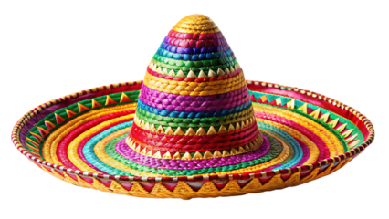 colorful traditional mexican sombrero hat  isolated on white background PNG,AI GENERATED
