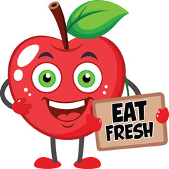 Funny cartoon fruit character with a happy apple smile