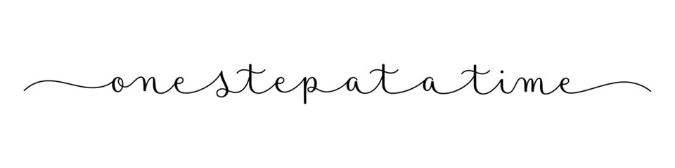 ONE STEP AT A TIME vector brush calligraphy banner with swashes