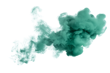 Isolated translucent green smoke cloud swirling in ultra-high-resolution PNG format with transparent background for versatile cutout overlays