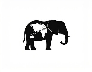 Fototapeta premium Wild African elephant walking, a large gray mammal silhouette isolated on white, with prominent tusks and trunk, representing wildlife in nature