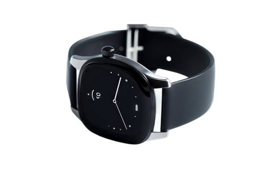 Close-up of wrist wearing sleek digital smartwatch in high-resolution PNG cutout with transparent background for versatile wearable tech mockups and UI design projects