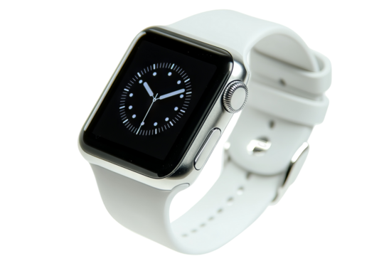 Close-up of wrist wearing sleek digital smartwatch in high-resolution PNG cutout with transparent background for versatile wearable tech mockups and UI design projects