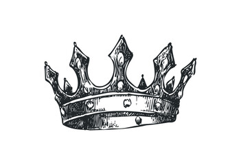 Fototapeta premium Vintage hand-drawn crown illustration with ornate details. Vector retro hand drawn illustration