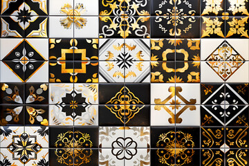 Black gold and white patterned tiles design