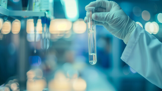 Doctor holding medical test tube with sample in laboratory, healthcare professional analyzing specimen for research or diagnosis, early disease detection and prevention concept. - Powered by Adobe