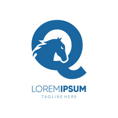 Letter Q Initial Horse Logo Design Vector Icon Graphic Emblem Symbol Image Illustration 