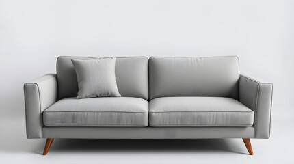 Naklejka premium Modern grey sofa with pillow standing in empty room