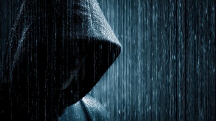 Hooded figure rain