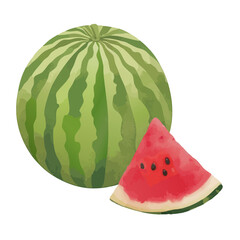 水彩で描いたスイカのイラスト