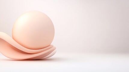 Fototapeta premium A minimalist composition featuring a smooth, pale egg resting on a soft, curvy surface, perfect for themes of creation, purity, or new beginnings, Suitable for branding, wellness