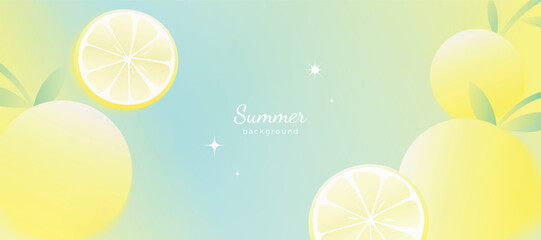 Summer season gradient futuristic art background vector. Modern wallpaper design with lemon. Illustration design for social media, print, cover, banner, backdrop, packaging, ads.