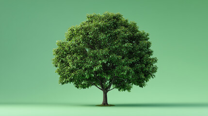 Single Green Tree Standing on Soft Green Background