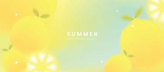 Summer season gradient futuristic art background vector. Modern wallpaper design with lemon. Illustration design for social media, print, cover, banner, backdrop, packaging, ads.