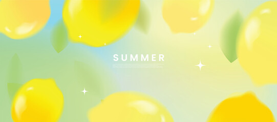 Summer season gradient futuristic art background vector. Modern wallpaper design with lemon. Illustration design for social media, print, cover, banner, backdrop, packaging, ads.